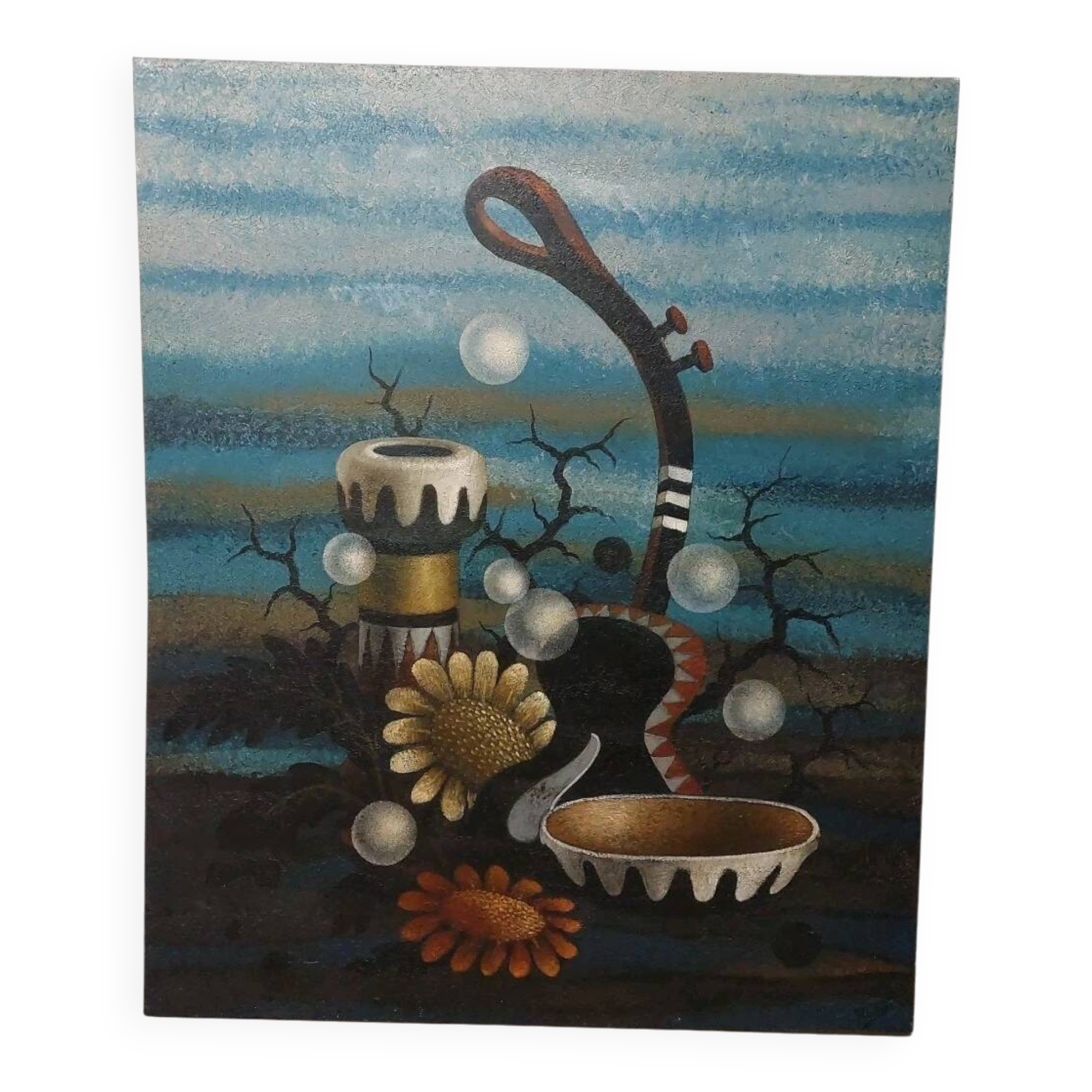 Gianfranco Rontani . Lucca (1926-2018) large oil on canvas 118 x 97 surrealist