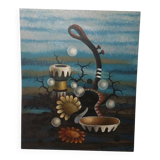 Gianfranco Rontani . Lucca (1926-2018) large oil on canvas 118 x 97 surrealist