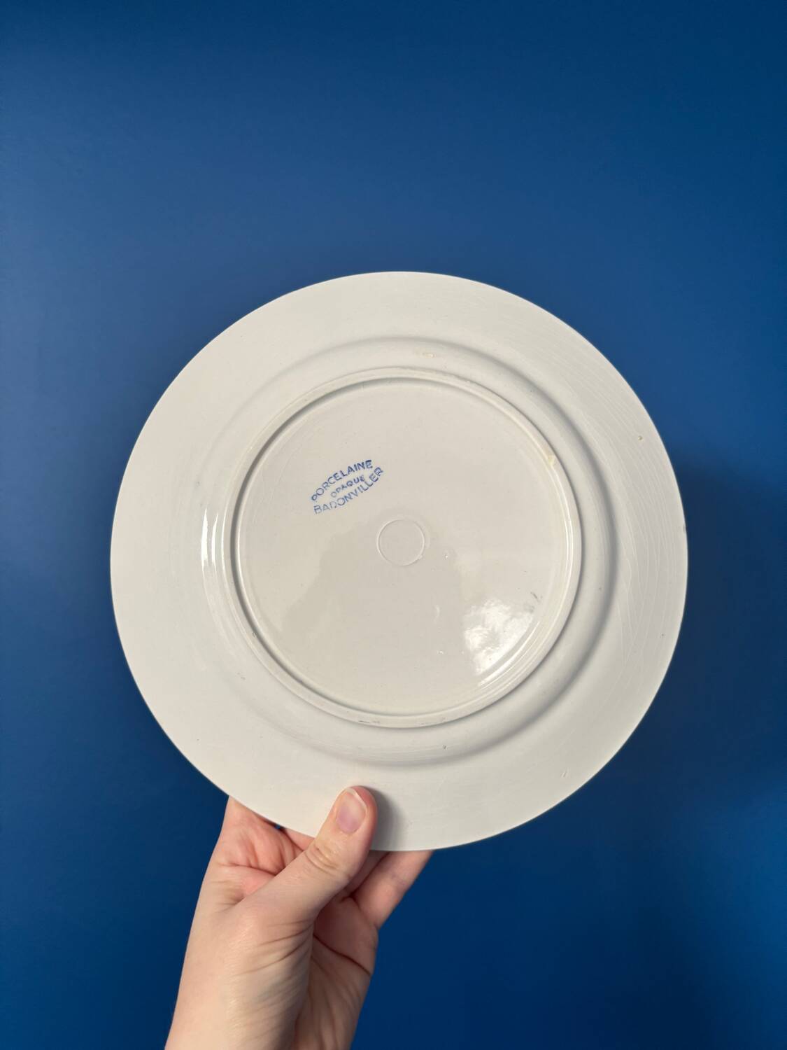Set of 6 vintage Bondavillier dinner plates | Opaque blue porcelain