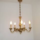 French Vintage Mid-Century Bronze 5-Light Traditional Style Chandelier