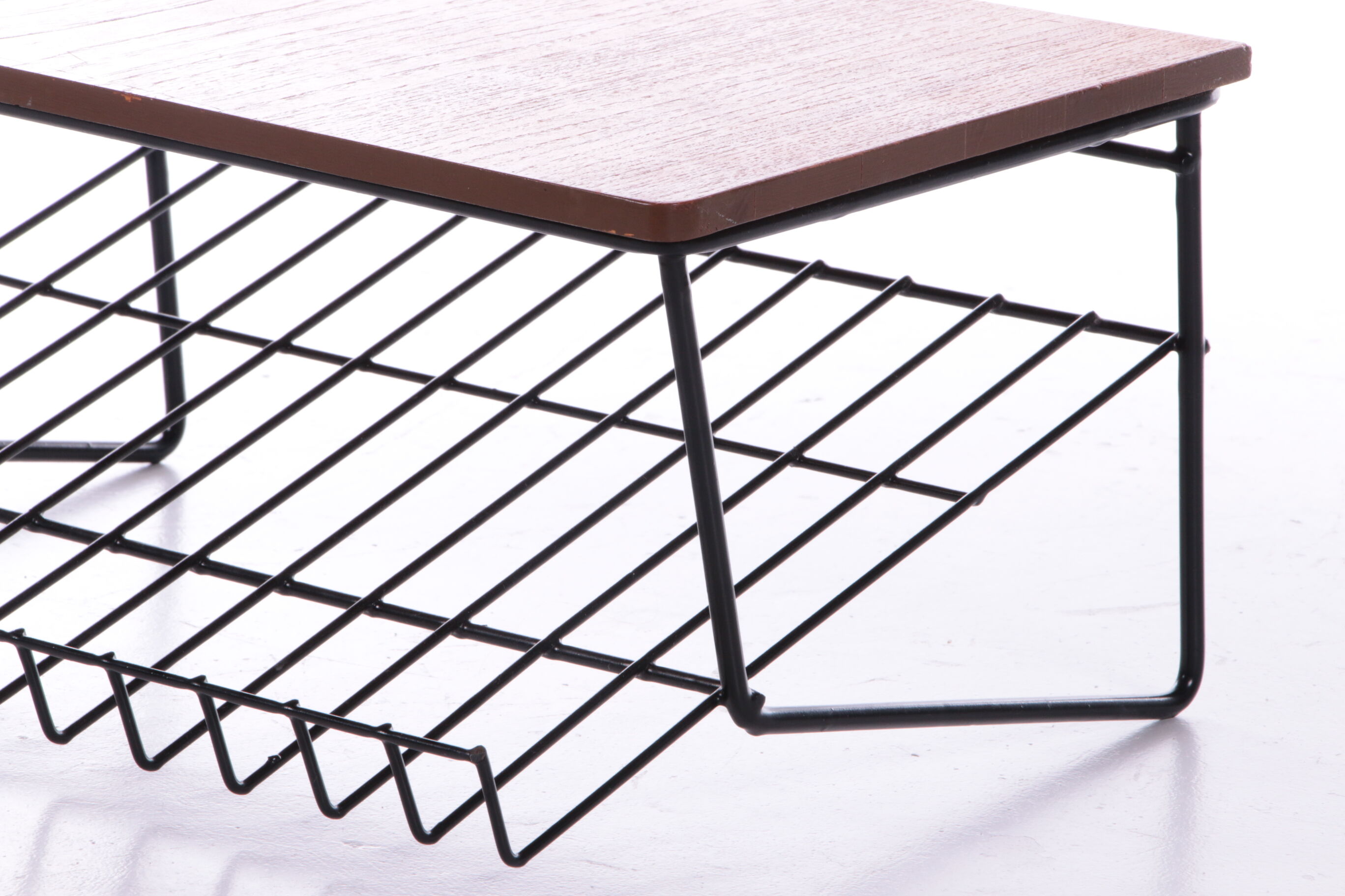 Vintage magazine rack made of metal and wood, 1960s