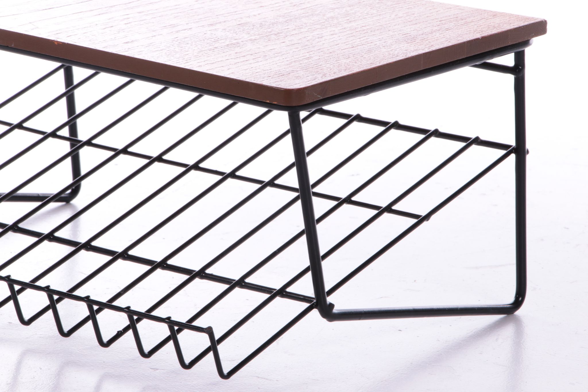 Vintage magazine rack made of metal and wood, 1960s