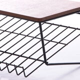 Vintage magazine rack made of metal and wood, 1960s