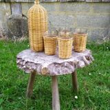 Rattan bottle and glasses