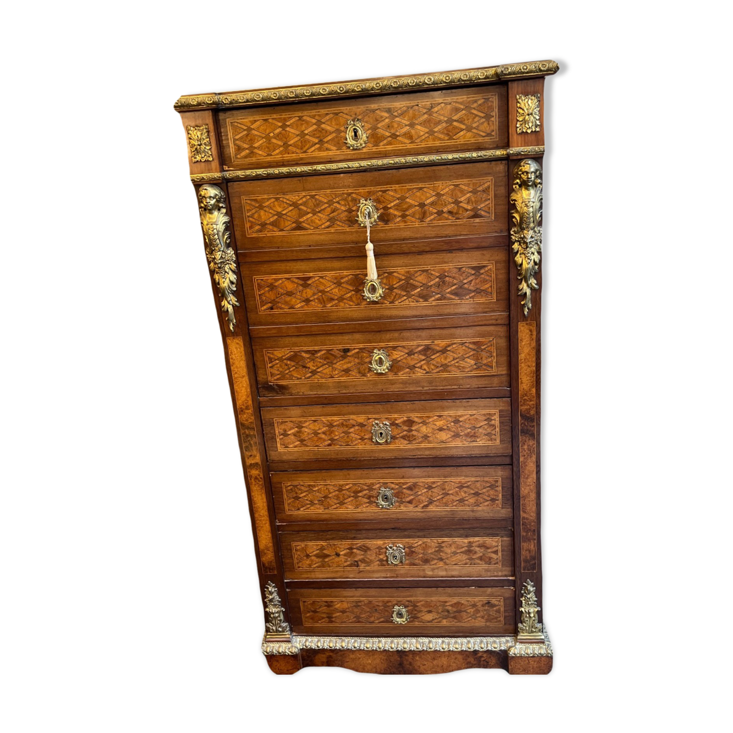 Secretary Ancien, Napoleon III, Late Nineteenth Century, Marquetry And Gilded Bronze