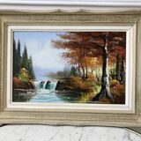 Old landscape vintage river painting signed
