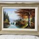 Tableau ancien paysage rivière vintage signé