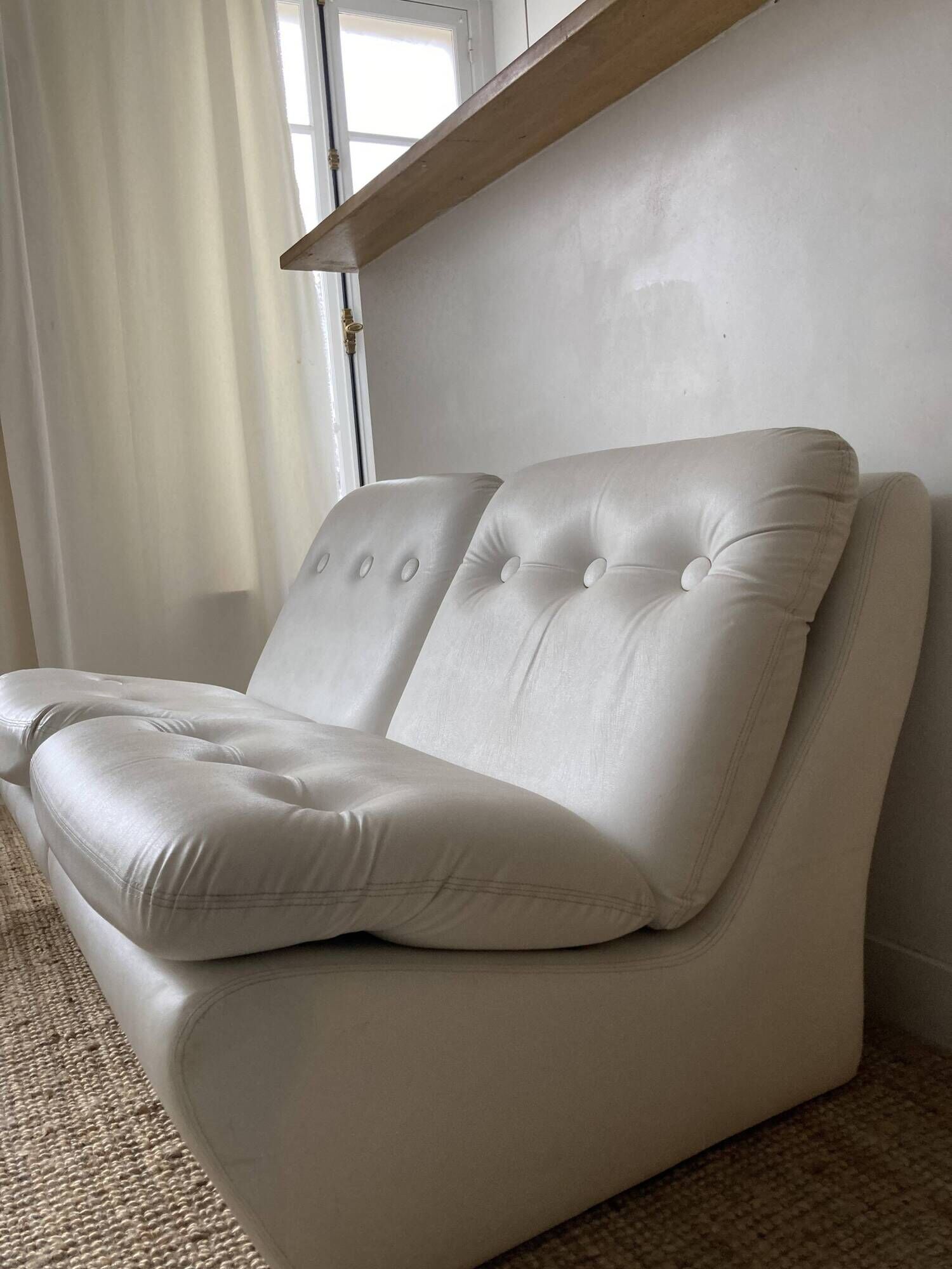 Vintage two-seater modular sofa, off-white, France 1970s