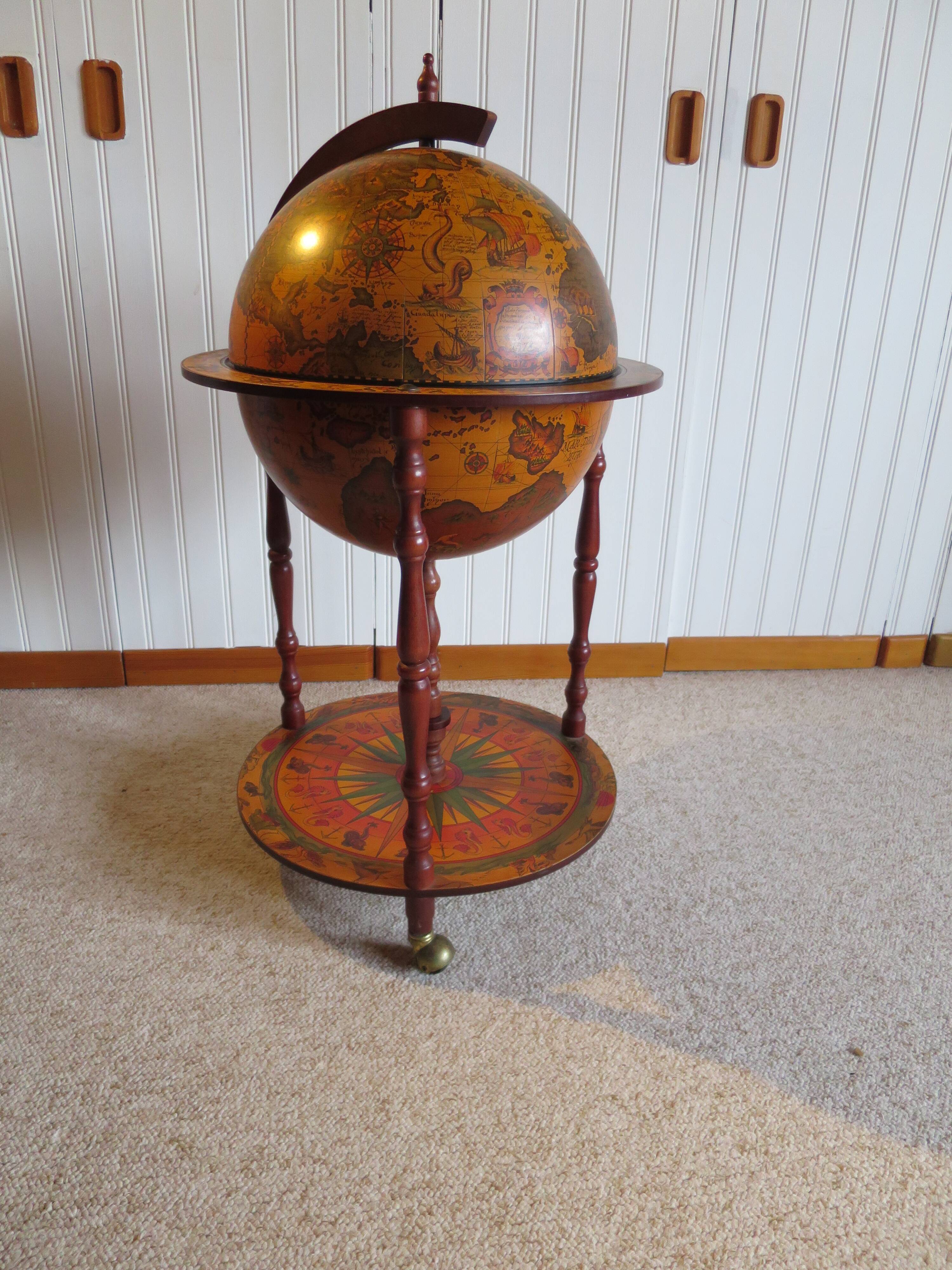 Vintage globe bar cabinet, colonial style, Italy, 1970s