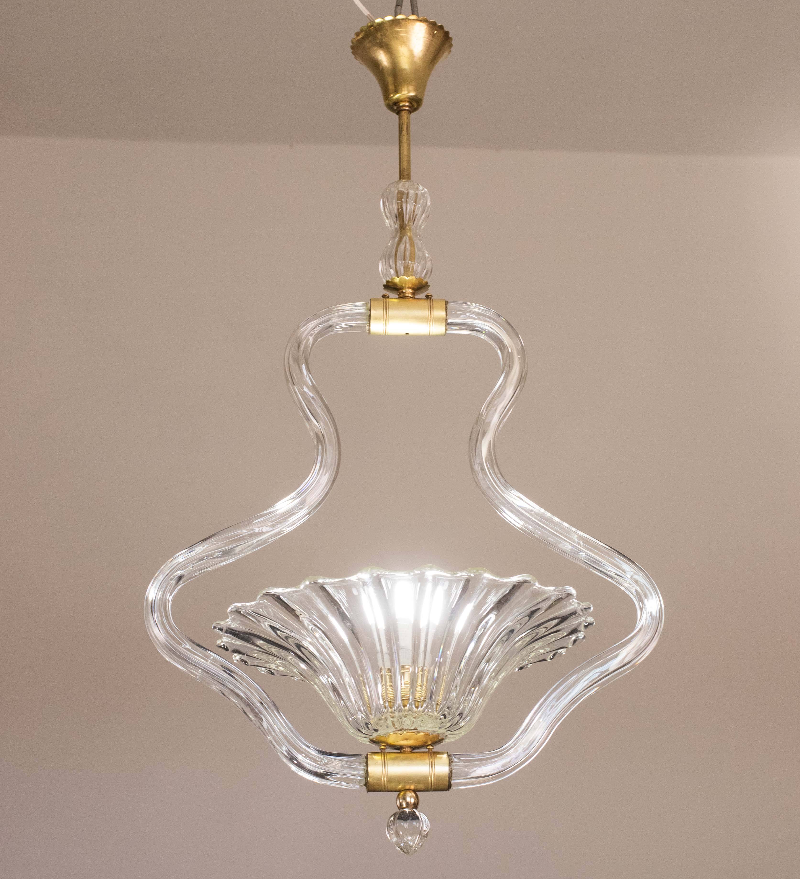 Trasparent Murano Glass Chandelier by Barovier e Toso, 1950s