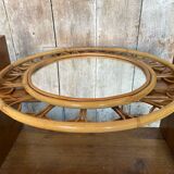 Ancien Miroir en Rotin Bambou Années 50 Vintage