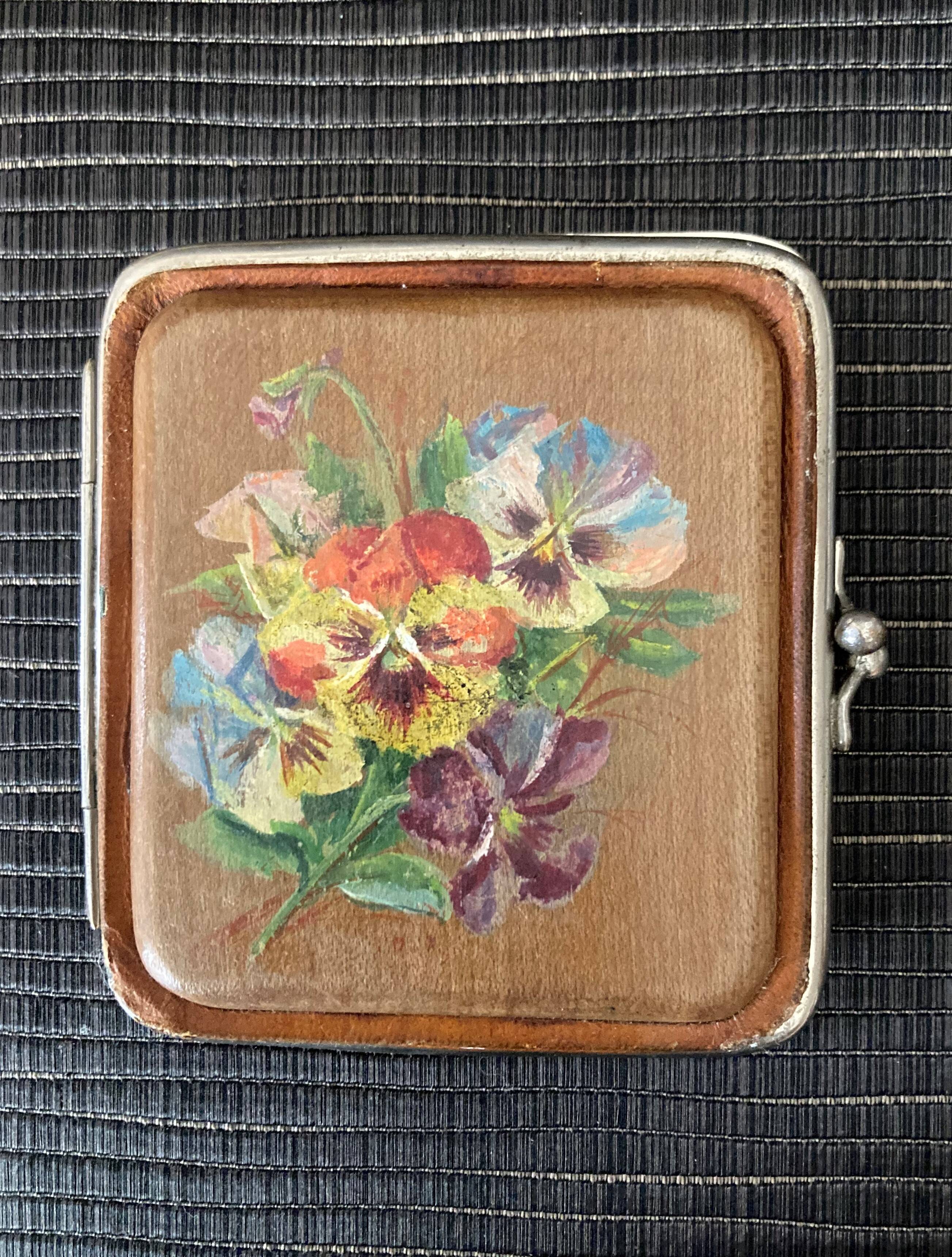 Old wooden, metal and silk cigarette case 19th century