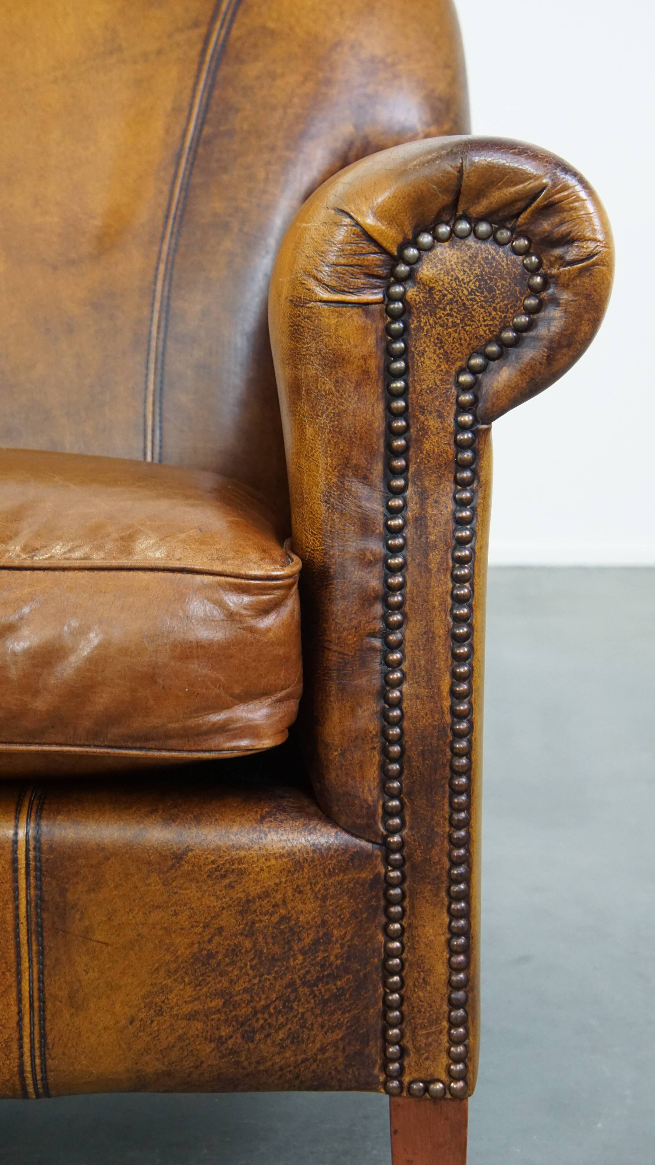 Cowhide Leather Armchair with Deep Warm Colors