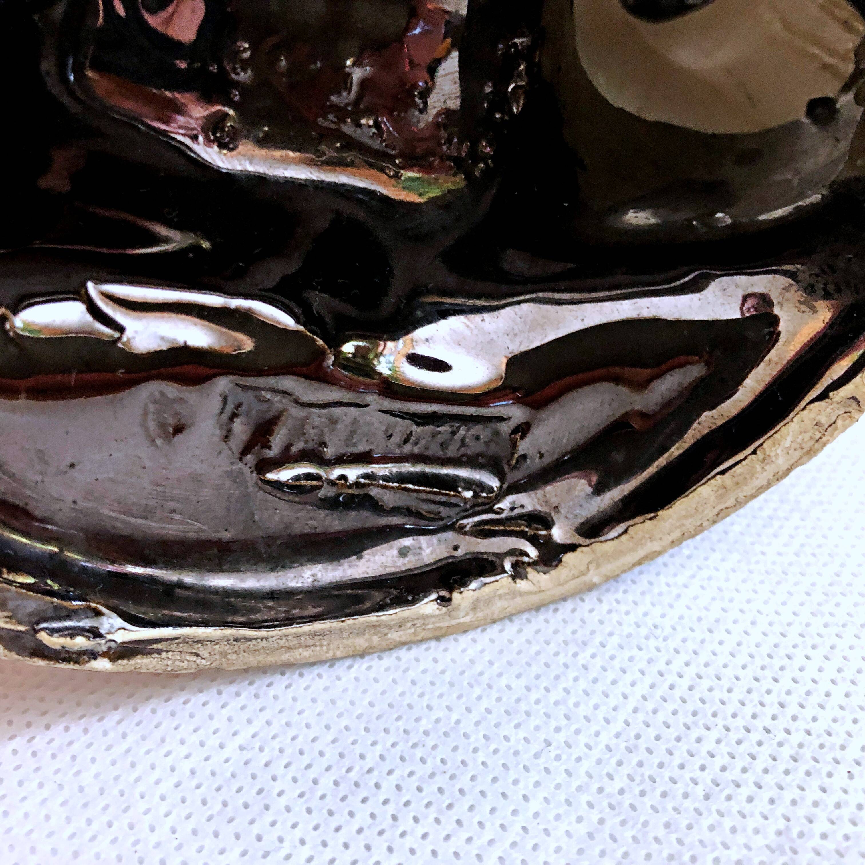 Vintage artisanal two-tone earthenware candle holder Vallauris France