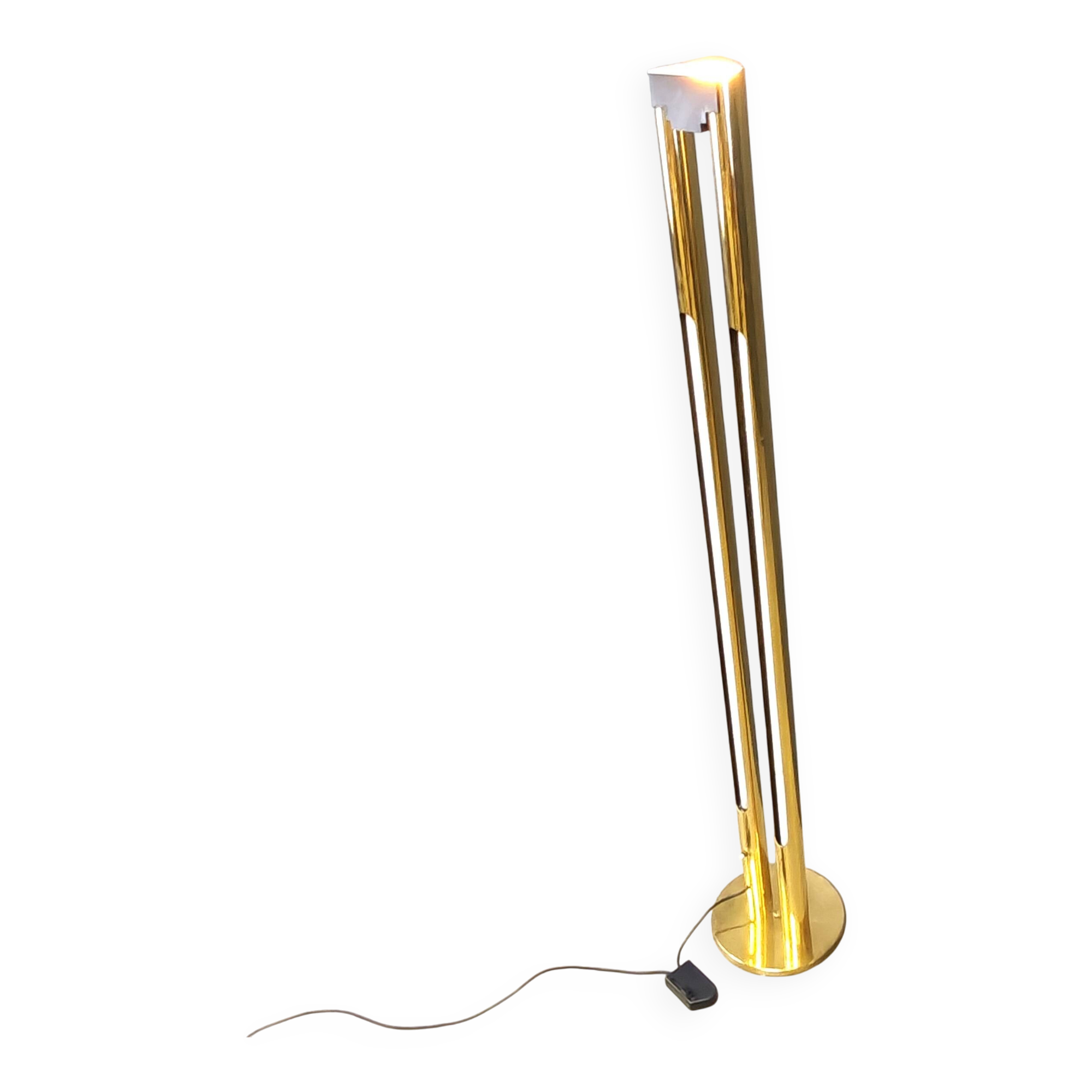 Vintage brass tube light floor lamp, 1980s