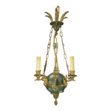 3-light chandelier with swan heads, Empire style - bronze & glass