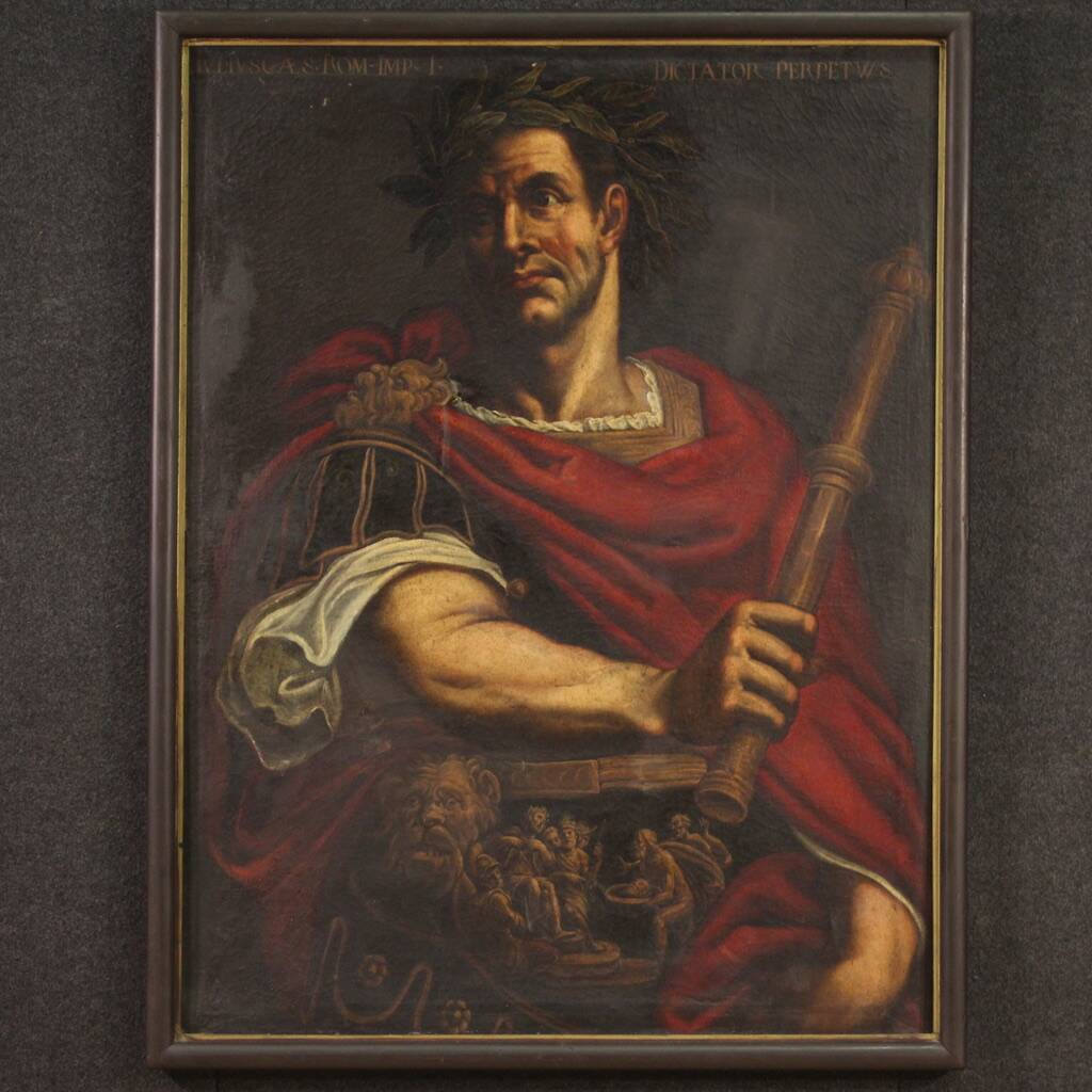 Rare Italian painting portrait of Julius Caesar from the 17th century