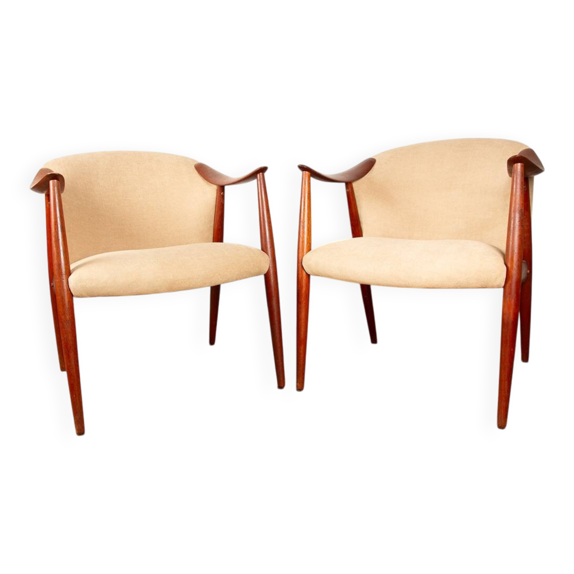 2 Scandinavian armchairs in teak and fabric, new Tyrol model, Gerhard Berg.