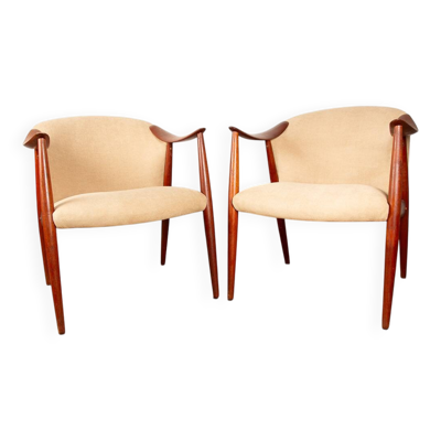 2 fauteuils Scandinaves en Teck et Tissu neuf modèle Tyrol, Gerhard Berg.