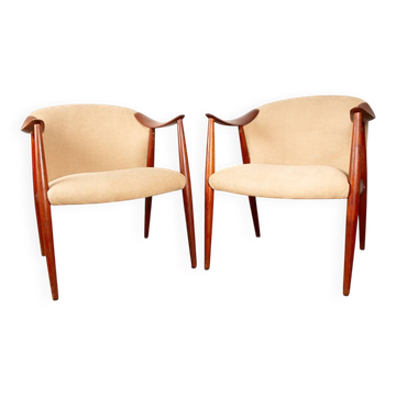 2 fauteuils Scandinaves en Teck et Tissu neuf modèle Tyrol, Gerhard Berg.