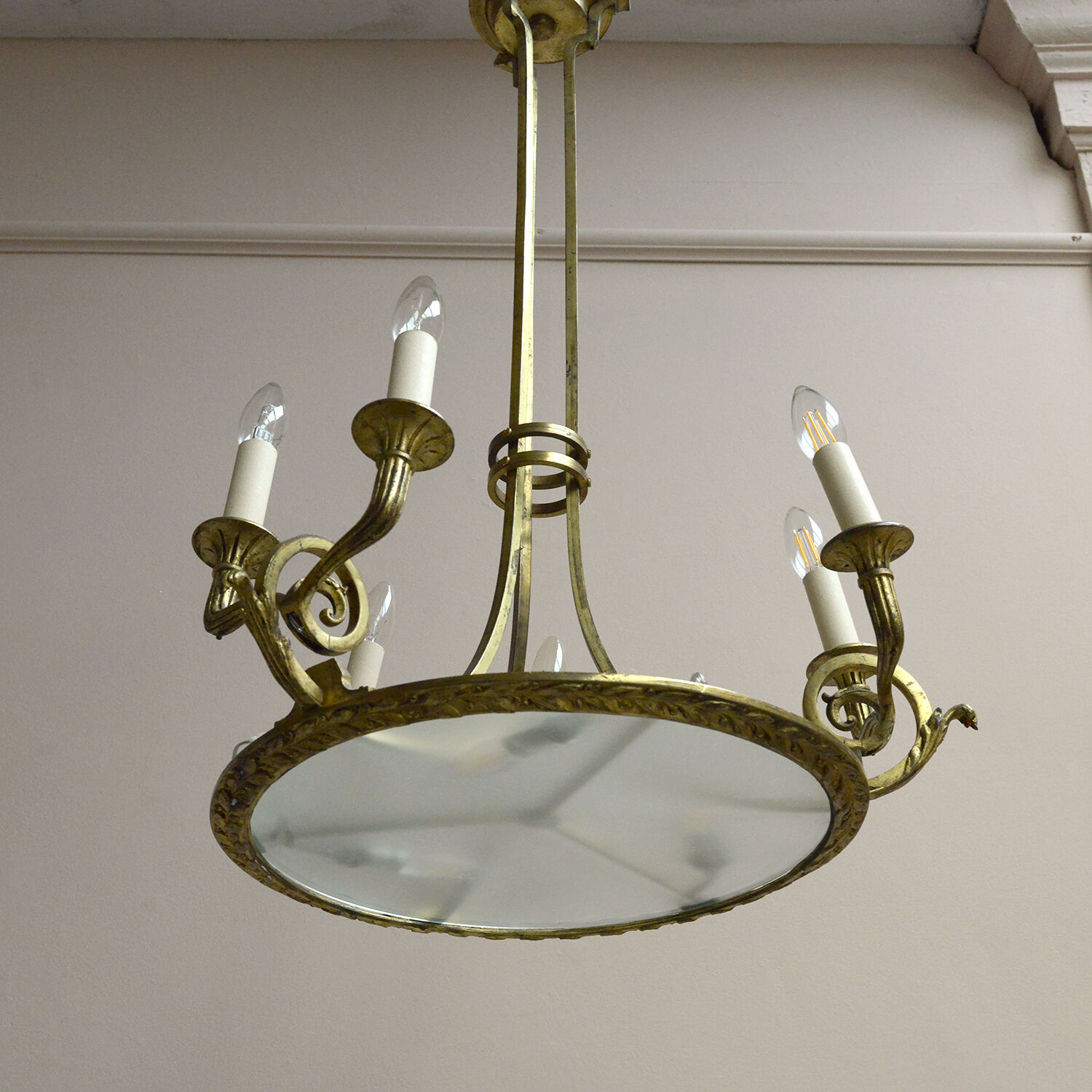 Antique gilded bronze empire chandelier original professionally rewired light