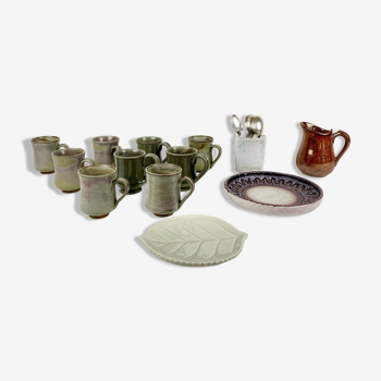 Coffee service depareille - earthenware and sandstone - 9 people -13 pieces