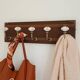 Wall coat rack 50 cm – 5 metal and ceramic hooks – Stained wood