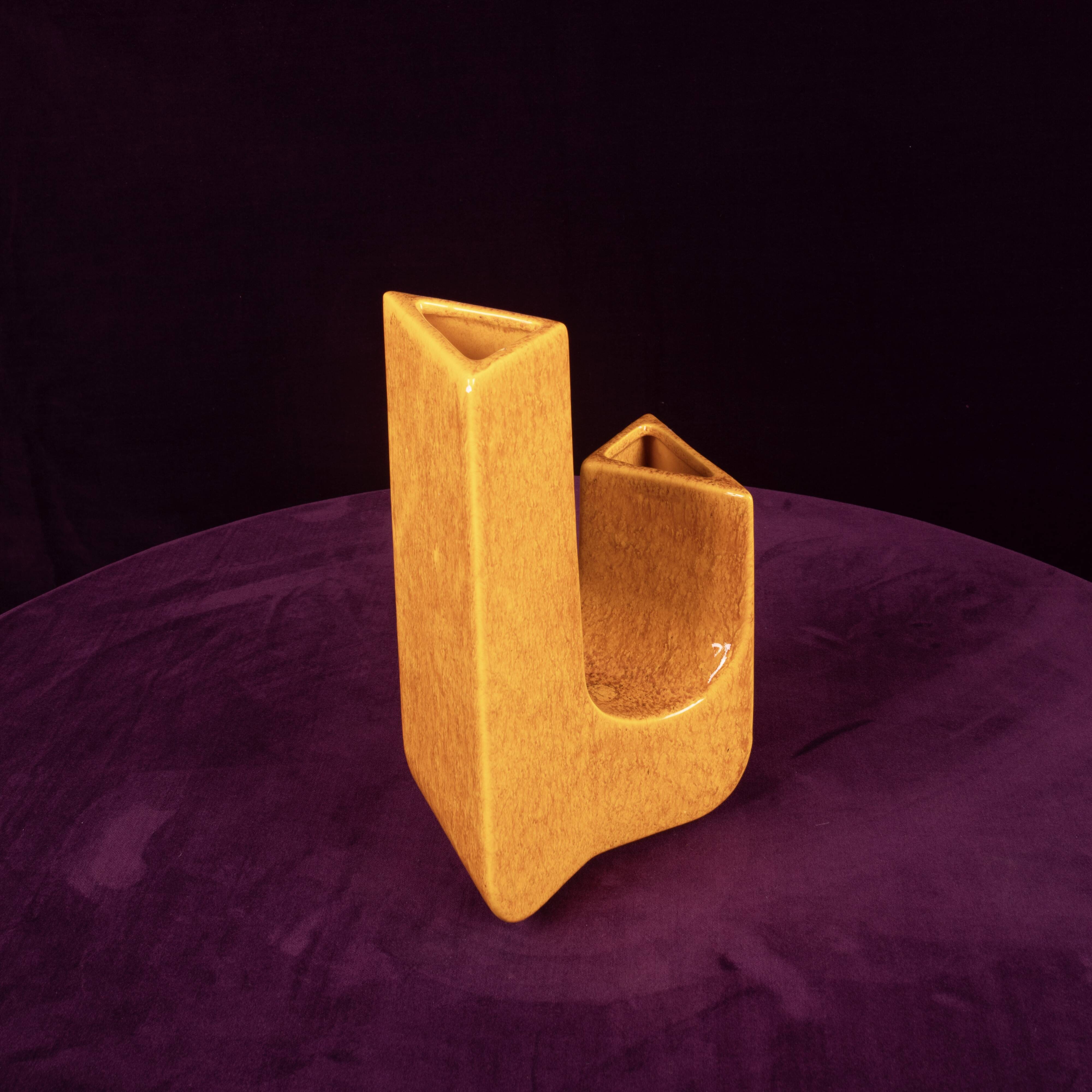 Sculptural Amber Ceramic Space Age Vase, Italy 1970