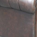 Dark brown flamed cowhide English 2.5 seater Chesterfield sofa