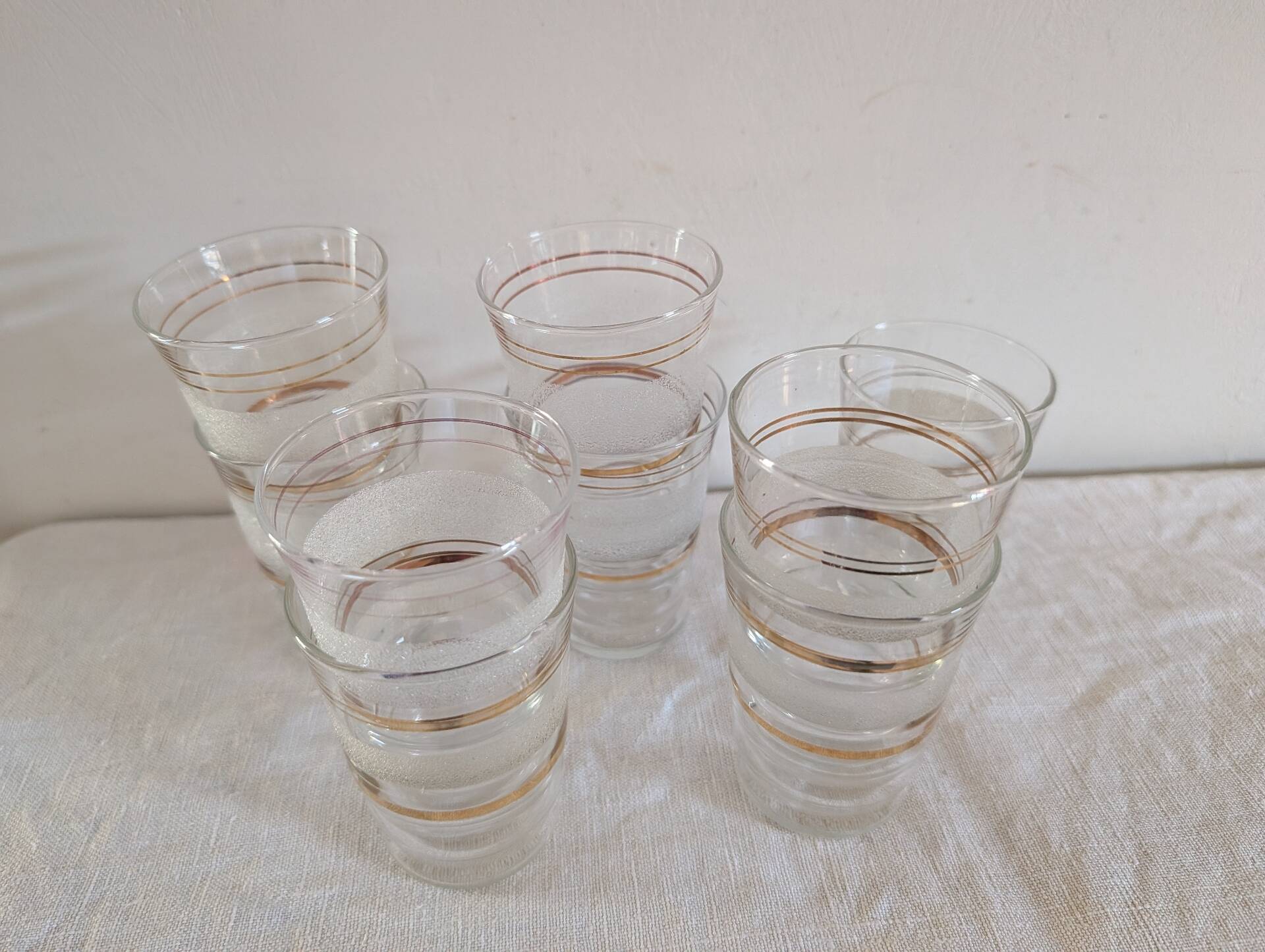 frosted glasses with golden trim, 1950s-60s