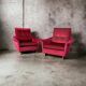 Pair of vintage comfortable armchairs in fabrics probably italian from the 1950s-60s