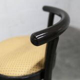 Pair of Baumann Dialog model stools in black and yellow and blue imitation leather, 1990