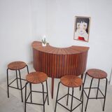 Sika Møbler vintage Bar mit 4 Barhocker aus Teak