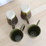Set of 4 green and purple ceramic cups