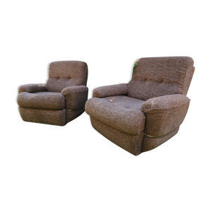 Duo de fauteuils vintage - velours marron
