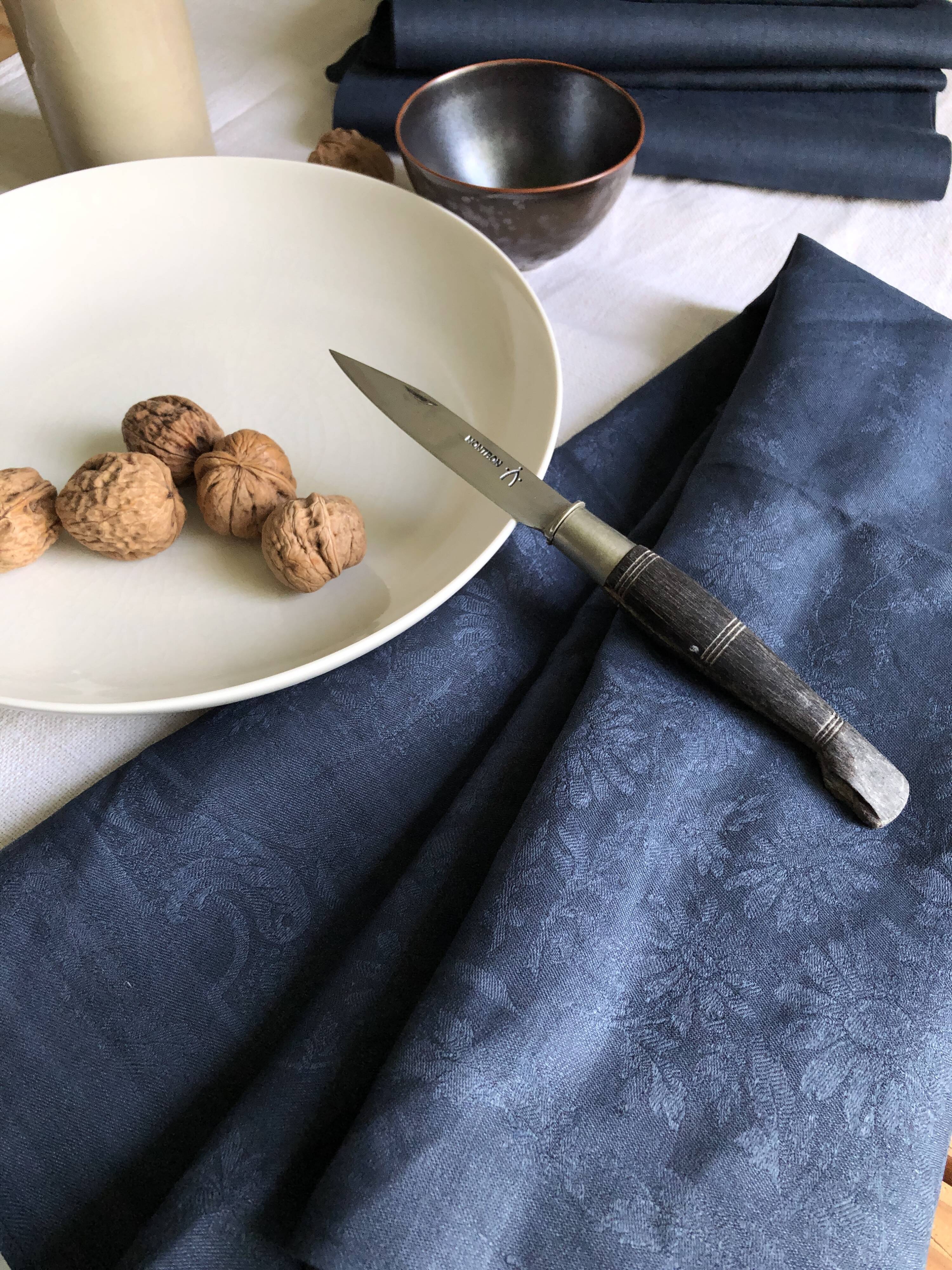 Lot four damasked and monogrammed towels linen and night blue silk