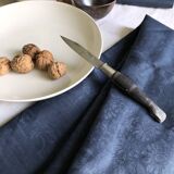 Lot four damasked and monogrammed towels linen and night blue silk