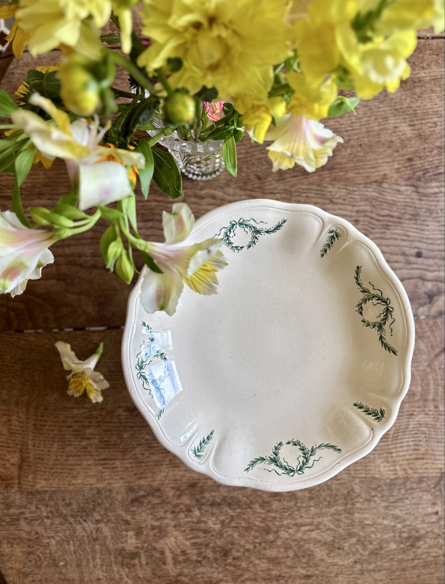 Compote dish or antique footed plate in ironstone - Villey de Longc