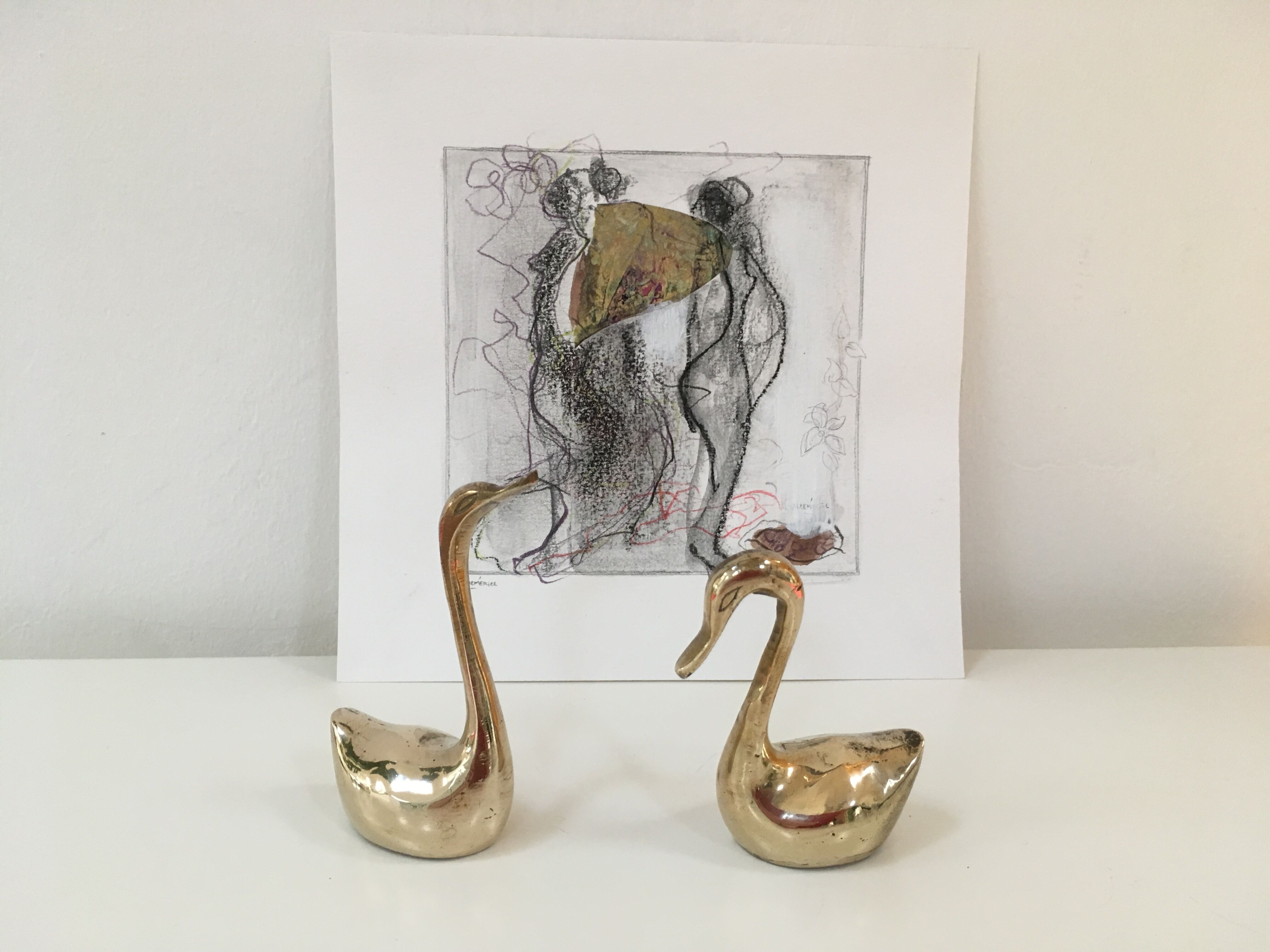 Pair of vintage brass swans