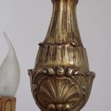 French vintage mid century cast bronze 3 light chandelier wooden drips 4324