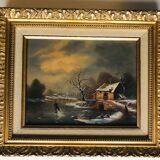 Oil on canvas, animated winter landscape