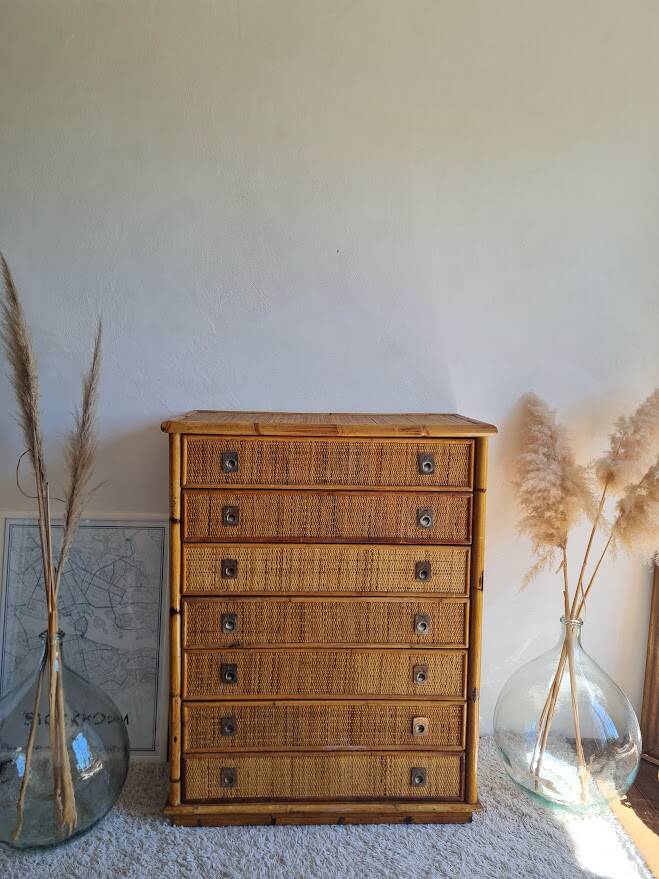 Rattan chest of drawers circa 1970, Dal Vera