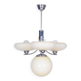 Chandelier Art Déco en acier chromé et verre opale, tchèque, années 1920