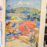 Canvas signed by Paul Braudey – Beach scene, oil on canvas 61 × 38 cm