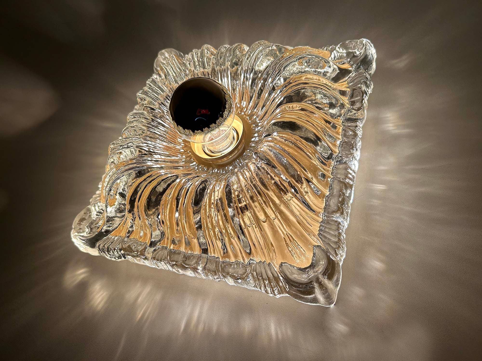 Pair large vintage architectonic wall lamps, 60s, glass