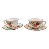 2 Saint Clément cups and saucers with rooster motif