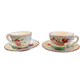 2 Saint Clément cups and saucers with rooster motif