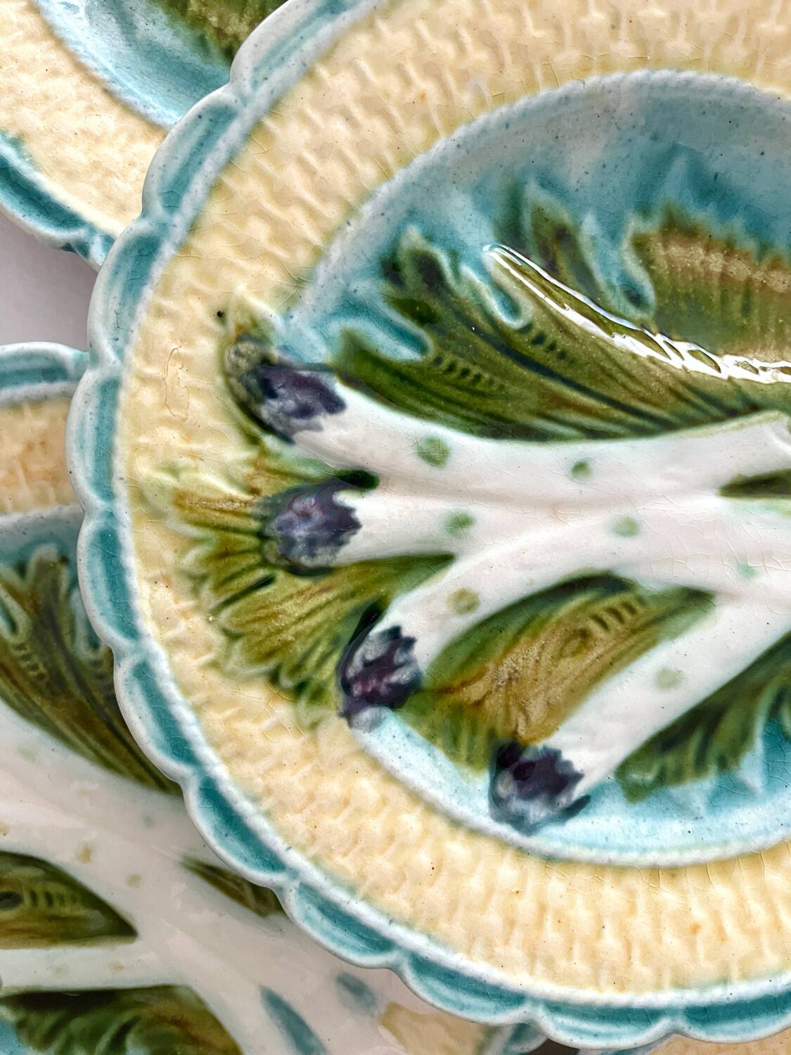 6 asparagus plates in faience barbotine from Salins