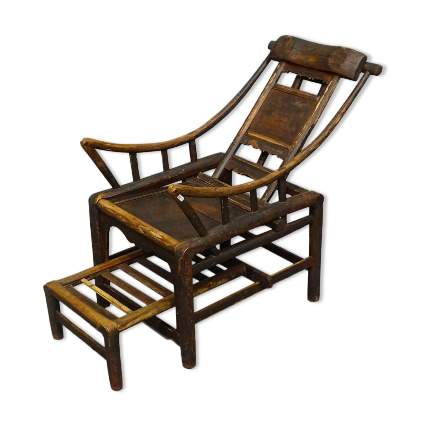 Original antique Chinese 19th century handcrafted bamboo lounge chair, ca 1860