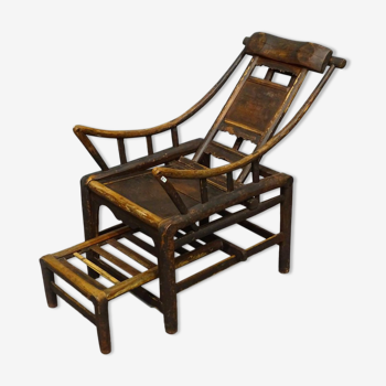 Chaise longue en bambou chinoise antique originale du 19ème siècle, vers 1860